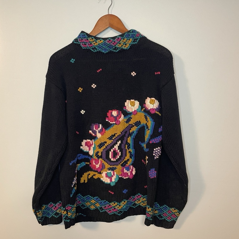 Vintage Smith-Forester 100% Cotton Sweater‎ Pullover Black Colorful Sz Small